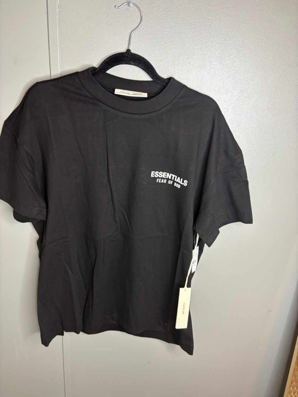 Fear of God ESSENTIALS Black Tee with White Chest Logo